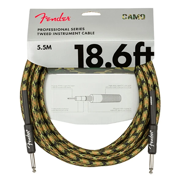 Fender 0990818176 Professional Enstrüman Kablosu (5.5m - Woodland Camo) | 5.5 Metre Orman Kamuflajı Kırılmalara Karşı Esnek Dış Yüzey ürün görseli 1