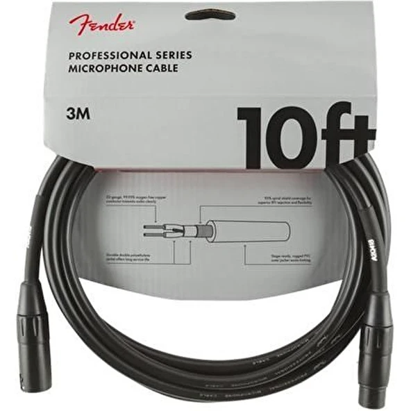 Fender 0990820022 Professional Mikrofon Kablosu (3m - Siyah) | XLR Bağlantı Düşük Gürültü ve Stüdyo Kalitesinde Ses İletimi ürün görseli 1