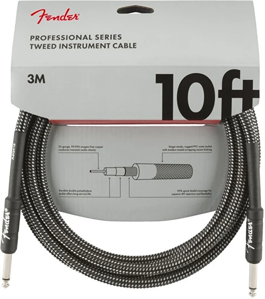 Fender 0990820062 Professional 3m Enstrüman Kablosu Gri Tweed (Aksesuar) | Oksijensiz Bakır İletken, Gürültüsüz Sinyal İletimi, Dayanıklı ürün görseli 1