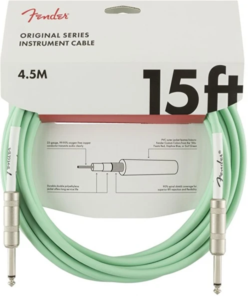 Fender 0990515058 Original Serisi Enstrüman Kablosu (4.5m - Surf Green) | Surf Green Klasik Fender Rengi 4.5 Metre Uzunluk ve Sağlam Jaklar ürün görseli 1