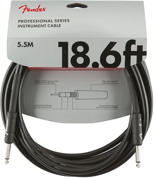 Fender 0990820020 Professional Enstrüman Kablosu (5.5m - Siyah) | Uzun Mesafe Bağlantılar İçin Güvenilir Siyah Kablo Altın Uçlu Jaklar ürün görseli 1