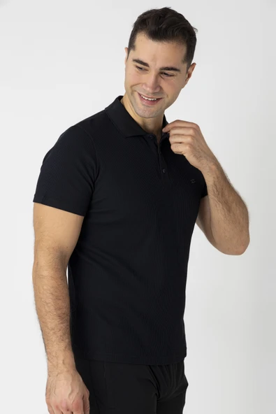 Crozwise Pamuk Pike Waffle Polo Yaka Tişört Siyah 7152-10 ürün görseli 1