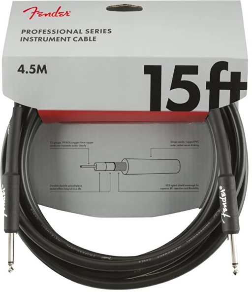 Fender 0990820021 Professional Enstrüman Kablosu (4.5m - Siyah) | 4.5 Metre Standart Siyah Kaplama Yüksek Kaliteli PVC ve Temiz Ses ürün görseli 1