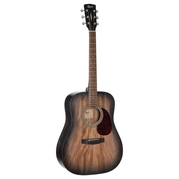 Cort Earth60M OPTB Masif Kapak Akustik Gitar - Trans Black (Başlangıç/Orta Seviye) | Masif Maun Kapak, Şeffaf Siyah Bitiş, Güçlü Orta Frekanslar ve Dreadnought Gövde ürün görseli 1