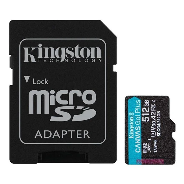 Kingston SDCG4/512GB 512GB microSDXC Canvas Go Plus Gen4 200MB-s A2 U3 V30 Card + ADP Hafıza Kartı ürün görseli 1