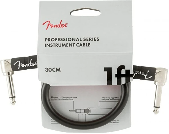 Fender 0990820057 Professional Serisi Yama Kablosu (30cm - Siyah Düz/açılı Uç) | Pedalboard Aksesuarı Pedal Düzeni İçin İdeal Orta Boy Ara Bağlantı Kablosu ürün görseli 1
