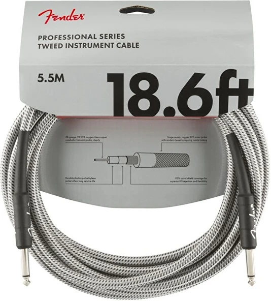 Fender 0990820069 Professional Enstrüman Kablosu (5.5m - Beyaz Tweed) | 5.5 Metre Uzun Mesafe Bağlantı ve Yüksek Sinyal Kalitesi ürün görseli 1