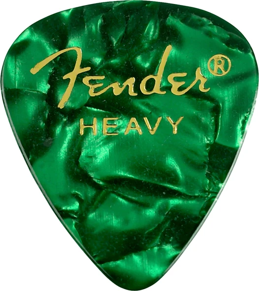 Fender 1980351971 Premium Celluloid 351 Shape Heavy Gitar Penası (Green Moto) | Yeşil İnci Desen Sert Yapı ile Net ve Parlak Ton (12'li) ürün görseli 1