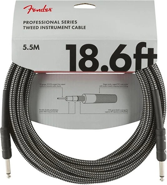 Fender 0990820068 Professional Enstrüman Kablosu (5.5m - Gri Tweed) | Klasik Gri Tweed Profesyonel Sahne ve Stüdyo Kullanımı ürün görseli 1