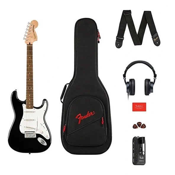 Squier 0372873106 Affinity Stratocaster Elektro Gitar Seti (Siyah) | Mustang Micro Kulaklık Amfisi Dahil Siyah Strat ve Laurel Klavye ürün görseli 1