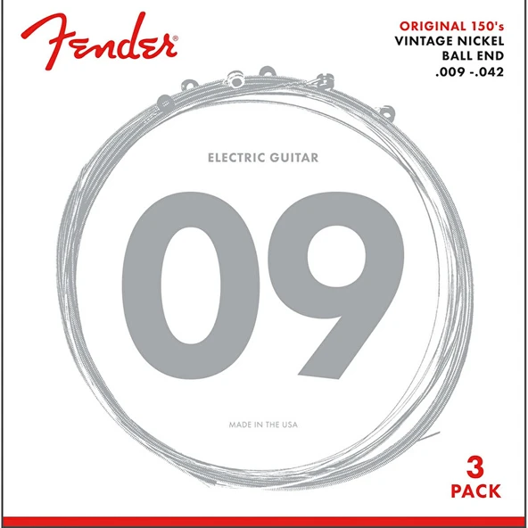 Fender 0730150309 Original 150 Pure Nickel Elektro Gitar Teli 3'lü Paket (09-42) | Saf Nikel Sarım Yumuşak Çalım Hissi ve Klasik Vintage Ton (3 Takım) ürün görseli 1