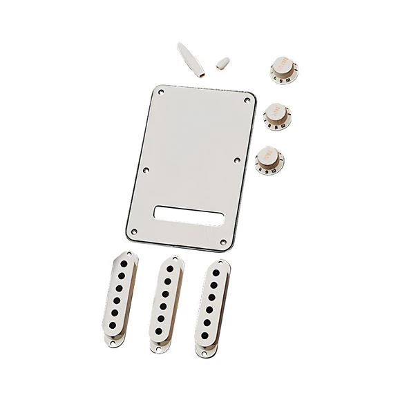 Fender 0991395000 Stratocaster Manyetik Kapağı ve Düğme Seti (Parchment) | Parşömen Rengi Hafif Eskitilmiş Görünüm Tam Set Aksesuar ürün görseli 1