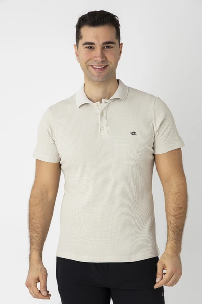 Crozwise Pamuk Pike Waffle Polo Yaka Tişört Krem 7152-02 ürün görseli 1