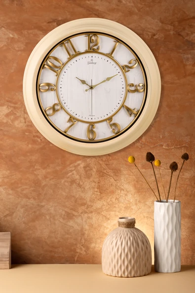 Galaxy Premium Duvar Saati Kabartma Rakamlı Bej Çerçeve 46 Cm. ürün görseli 1