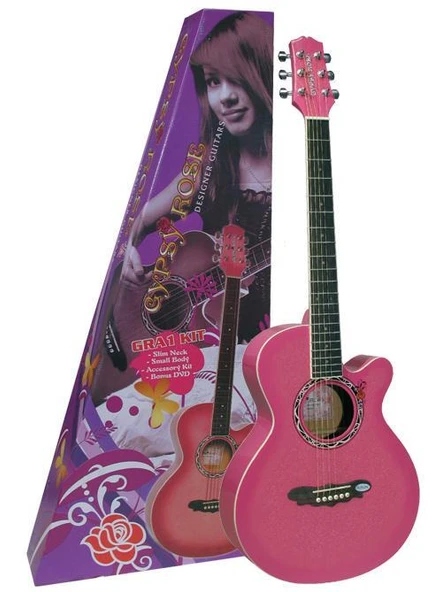 Valencia Gypsy Rose GRA1KCPK Akustik Gitar Seti (Pembe) | Küçük Gövde - Rahat Klavye - Kılıf Dahil ürün görseli 1