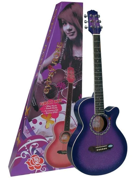 Valencia Gypsy Rose GRA1KCPP Akustik Gitar Seti - Mor (Başlangıç Seviyesi) | 7/8 Kompakt Gövde Boyutu, Rahat Klavye Yapısı, Taşıma Çantası ve Aksesuar Paketi Dahil ürün görseli 1
