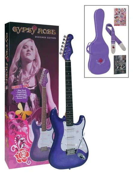 Valencia Gypsy Rose GRE1KCPP Elektro Gitar Seti (Mor - Tek Manyetik) | Basitleştirilmiş - Simli Mor - Yeni Başlayanlara ürün görseli 1