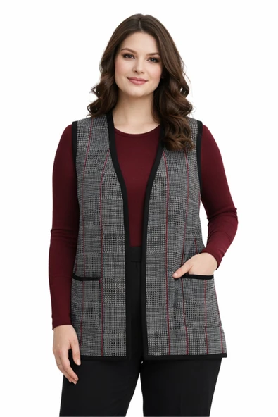 Kadın Anne Triko Yelek Kaz Ayağı Desen BGL-ST05299 ürün görseli 1