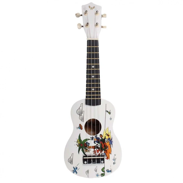Angel AUK21-WP Soprano Ukulele (Başlangıç - Soprano Boy) | Su Geçirmez Desenli Kumaş Kılıf Dahil, Ihlamur Gövde, Yumuşak Naylon Teller | Ölçüler: 21 İnç / 330 mm Skala ürün görseli 1