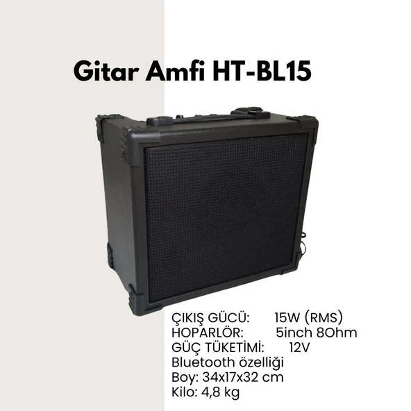 High Tone HT-15BL Bluetoothlu Gitar Amfisi (15W) | Kablosuz Müzik Eşliği Çift Girişli Tasarım Güçlü Bass ve Tiz Kontrolü ürün görseli 1