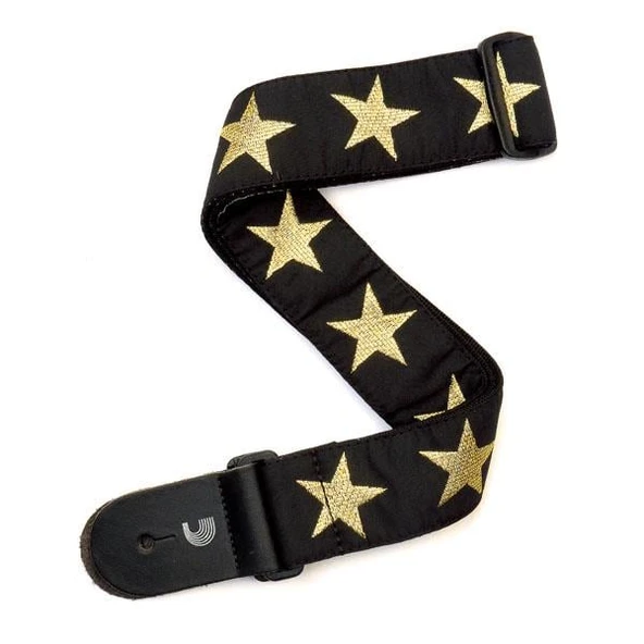 Planet Waves 20T05 Gold Star Dokuma Gitar Askısı (Başlangıç/Orta Seviye) | 50mm Genişlik, Ayarlanabilir Uzunluk ve Şık Yıldız Desenli Tasarım ürün görseli 1