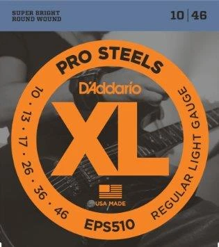 D'Addario EPS510 XL ProSteels Elektro Gitar Tel Seti - 10-46 Regular Light (Profesyonel) | Paslanmaz Çelik Alaşım, Süper Parlak Ton, Artırılmış Sustain ve Korozyon Direnci ürün görseli 1