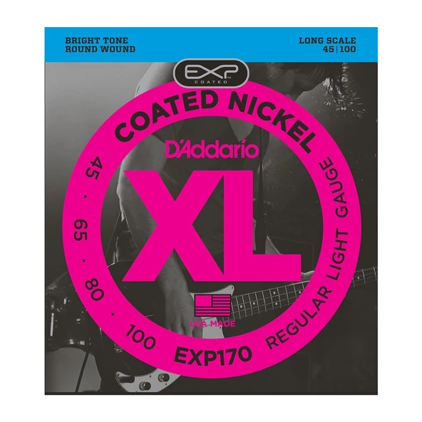 D'Addario EXP170 EXP Serisi Bas Gitar Tel Seti (Regular Light - 45-100 - Coated Nickel) ürün görseli 1