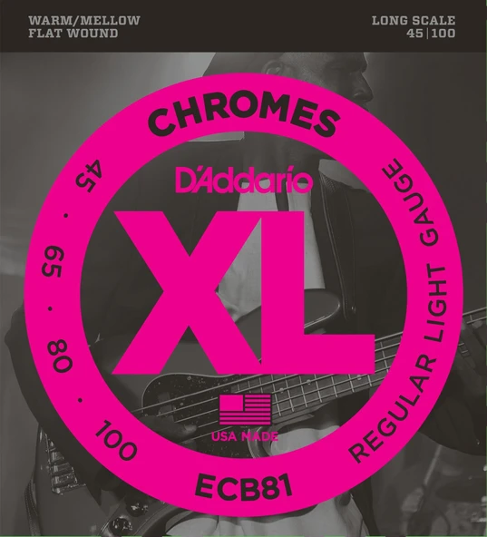 D'Addario ECB81 XL Chromes Flatwound Bas Gitar Tel Seti (Profesyonel) | Regular Light 45-100 Kalınlık, Pürüzsüz Çalım Hissiyatı ve Derin Alt Frekanslar ürün görseli 1