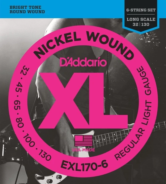 D'Addario EXL170-6 XL Nickel Serisi Bas Gitar Tel Seti (Regular Light - 32-130 - Long Scale) ürün görseli 1
