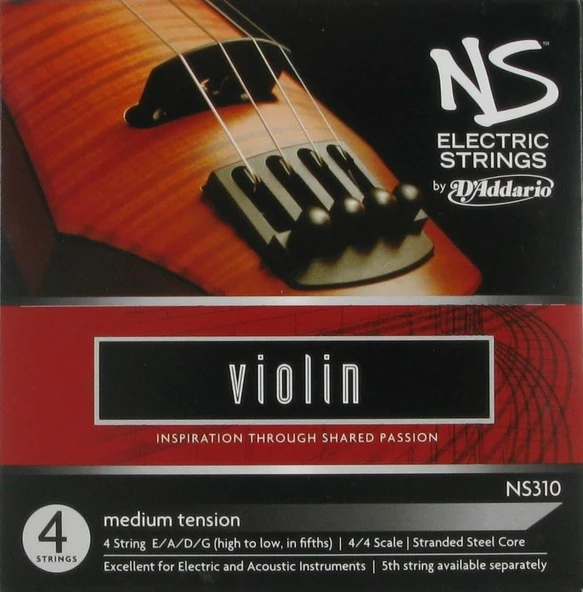 D'Addario NS310 NS Electric Elektro Keman Tel Seti - 4/4 Tam Boy (Profesyonel) | Ned Steinberger Tasarımı, Elektro Kemanlar İçin Optimize Edilmiş Sinyal Çıkışı ve Kararlı Akort ürün görseli 1
