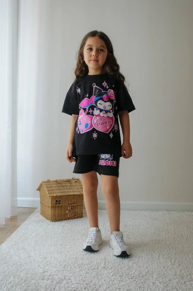 Cg Kids Kuromi Kız Çocuk Tshirt ve şort Alt Üst Takım Süper Kalite ürün görseli 1