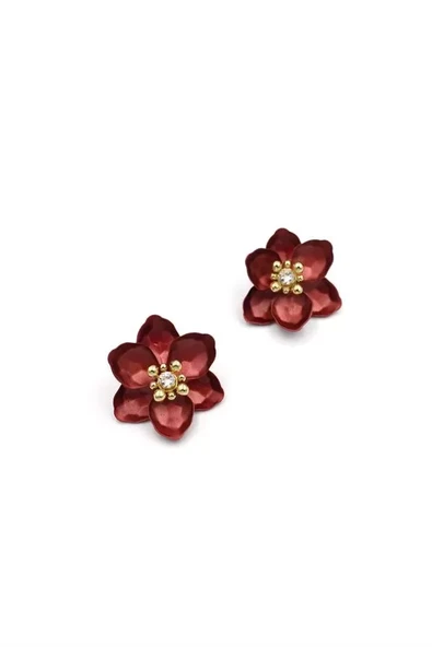 Lotus Çiçek Küpe - Kırmızı - Resim 2