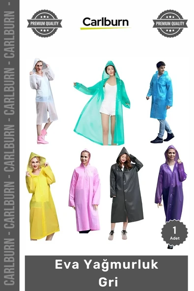 Su Geçirmez Kapüşonlu Unisex Dayanıklı Pratik Hafif Şeffaf Çıtçıtlı Koruyucu Eva Yağmurluk Gri ürün görseli 1