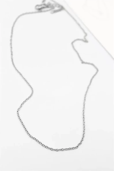 Çelik Zincir Kolye - 45 cm - Gümüş - Resim 2
