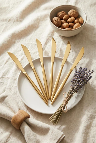 6'lı Lüks Gold Paslanmaz Çelik Yemek Bıçağı Seti (21 cm) ürün görseli 1