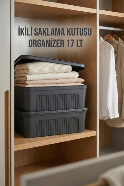 Füme 2'Li 17 LT Ünit Saklama Kutusu & Çok Amaçlı Ev Ve Gardırop Düzenleyici Organizer ürün görseli 1
