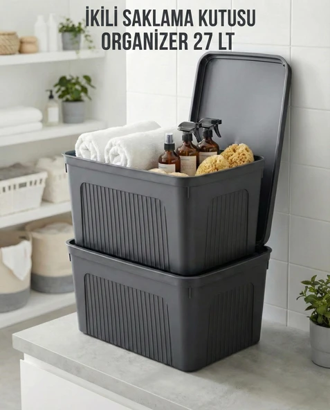 Füme 2'Li 27 LT Ünit Saklama Kutusu & Çok Amaçlı Banyo Ve Ev Düzenleyici Organizer ürün görseli 1