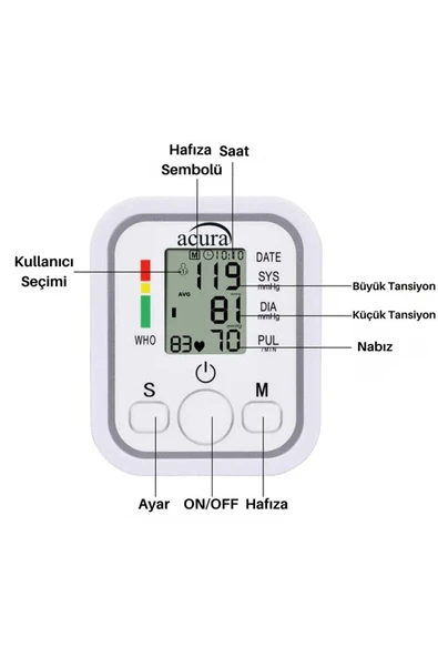 Acura AC-463 Çift Kullanıcı Özellikli Koldan Tansiyon Aleti Pil Hediyeli ürün görseli 1