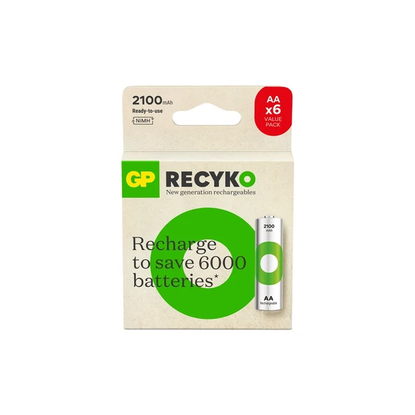 6'lı (4+2) ReCyko 2100 Serisi NiMH AA Kalem Boy Şarjlı Pil(GP210AAHCEMTR-2GBE6) ürün görseli 1