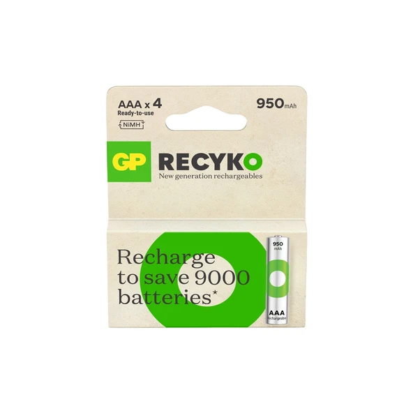 Recyko 950mAh Ni-MH AAA Şarjlı İnce Kalem Pil 4'lü Paket ürün görseli 1