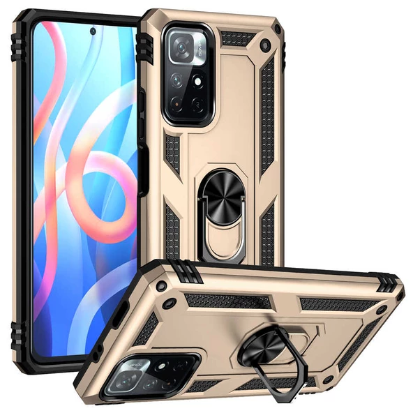Xiaomi Poco M4 Pro 5G Kılıf Zore Vega Yüzüklü Standlı Zırh Kılıf ürün görseli 1