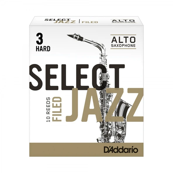 D'Addario RSF10ASX3H Select Jazz Filed Alto Saksafon Kamışı No: 3 Hard (Profesyonel/Caz) - 10'lu Paket | Güçlü ve Koyu Caz Tonu, Filed (Dosyalı) Kesim ürün görseli 1