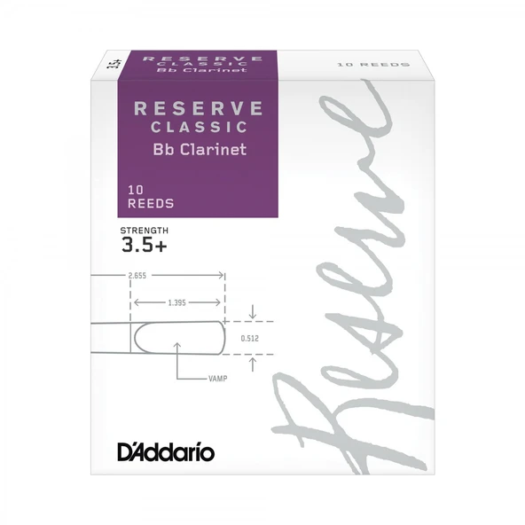 D'Addario DCT10355 Reserve Classic Bb Klarnet Kamışı No: 3.5+ (Profesyonel) - 10'lu Paket | Kalın Uçlu Klasik Kesim ve Profesyonel Direnç ürün görseli 1