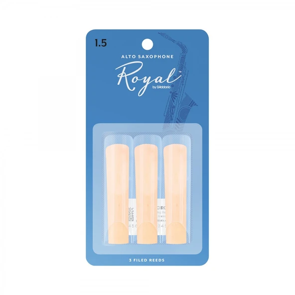 D'Addario Woodwinds RJB0315 Royal Alto Saksafon Kamışı - No: 1.5 (Eğitim - 3'lü Paket) | Dosyalı (Filed) Kesim, Yeni Başlayanlar İçin Kolay Tepki ve Net Ses Aralığı | Uyum: Tüm Standart Alto Saksafonl ürün görseli 1