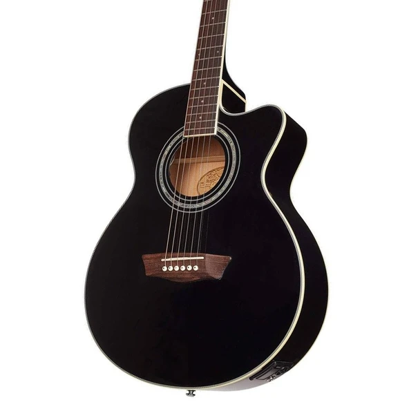 Washburn EA12B Mini Jumbo Elektro Akustik Gitar - Siyah (Profesyonel - Festival Serisi) | Dar Kasa (Mini Jumbo), Ihlamur Gövde, Dahili Preamp ve Akort Cihazı | Ölçüler: 648 mm Skala Uzunluğu ürün görseli 1