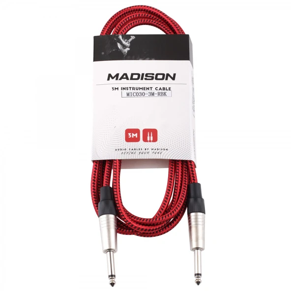 Madison MIC030-3M-RBK Örgülü Gitar Kablosu (3m Kırmızı-Siyah) | Kısa Mesafe İçin Şık Çözüm ürün görseli 1