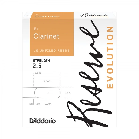 D'Addario DCE1025 Reserve Evolution Bb Klarnet Kamışı No: 2.5 (Orta Seviye) - 10'lu Paket | Rahat Çalım, Yumuşak Ton ve Profesyonel Kontrol ürün görseli 1