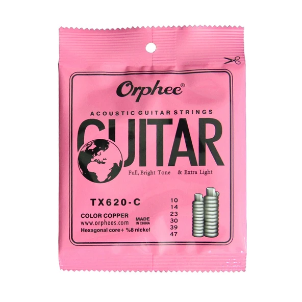 Orphee TX620-C Akustik Gitar Teli - Renkli (Aksesuar - Rainbow Series) | Renkli Top Uçlar (Ball-End), Fosfor Bronz Sargı, Görsel Kolaylık ve Berrak Tını | Ölçüler: 010-047 Standart Tansiyon ürün görseli 1