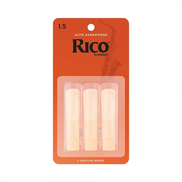 D'Addario RJA0315 Rico Alto Saksafon Kamışı - No: 1.5 (Eğitim - 3'lü Paket) | 1.5 Numara Çok Yumuşak Sertlik, Yeni Başlayanlar İçin Kolay Üfleme, Rico Kalitesiyle Kararlı Titreşim | İçerik: 3 Adet Eko ürün görseli 1