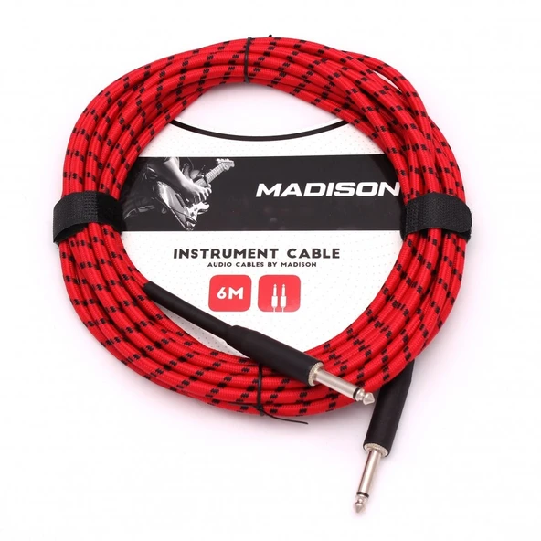 Madison MIC030-6M-RBK Örgülü Gitar Kablosu (6m Kırmızı-Siyah) | Kumaş Kaplama Dayanıklı ve Esnek ürün görseli 1